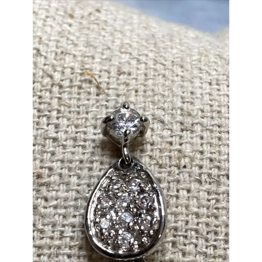 CZ Teardrop Shape Crystals EARRINGS Drop Dangle‎ Statement Silver Tone NWOT